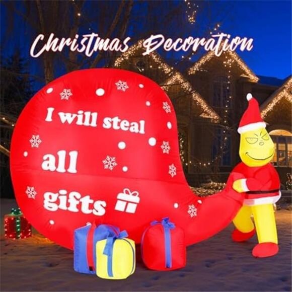 7FT Christmas Inflatable Outdoor Decoration Santa Claus Gift Bag, Inflatable - Picture 4 of 7